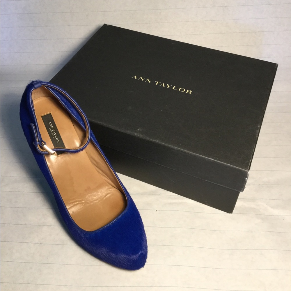 AnnTaylor Lina Calf Hair Platform Wedge in Blue